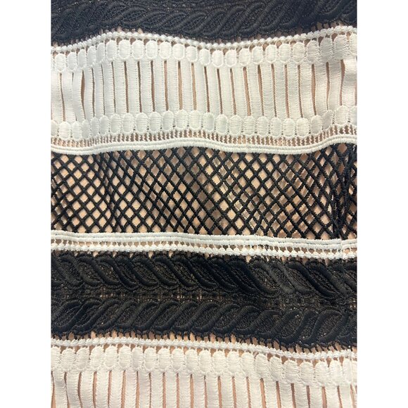 Aidan Mattox Black Cream Striped Sleeveless Cocktail Party Dress 8 10 NWT - Picture 4 of 6